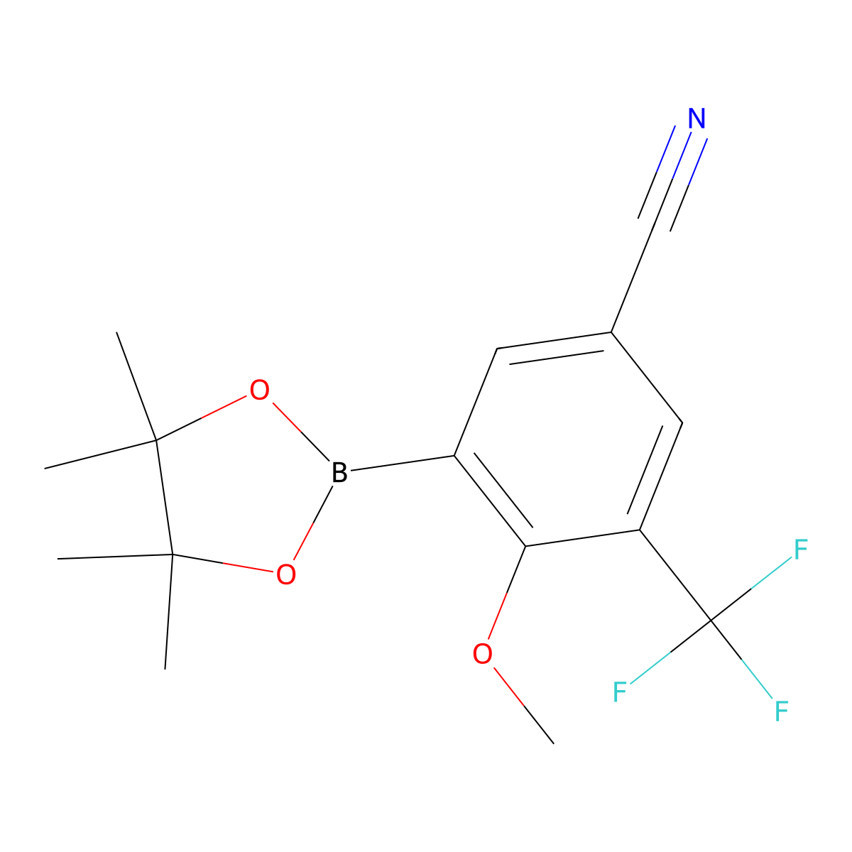 4-Methoxy-3-(4,4,5,5-tetramethyl-1,3,2-dioxaborolan-2-yl)-5-(trifluoromethyl)benzonitrile molecular structure, CAS 2819708-11-5
