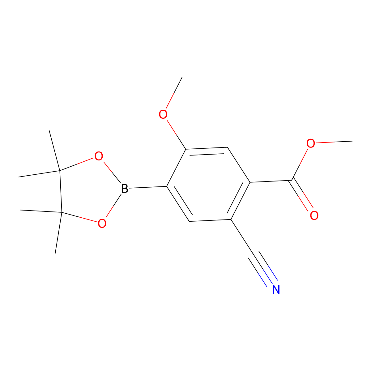 Methyl 2-cyano-5-methoxy-4-(4,4,5,5-tetramethyl-1,3,2-dioxaborolan-2-yl)benzoate molecular structure, CAS 2819708-12-6