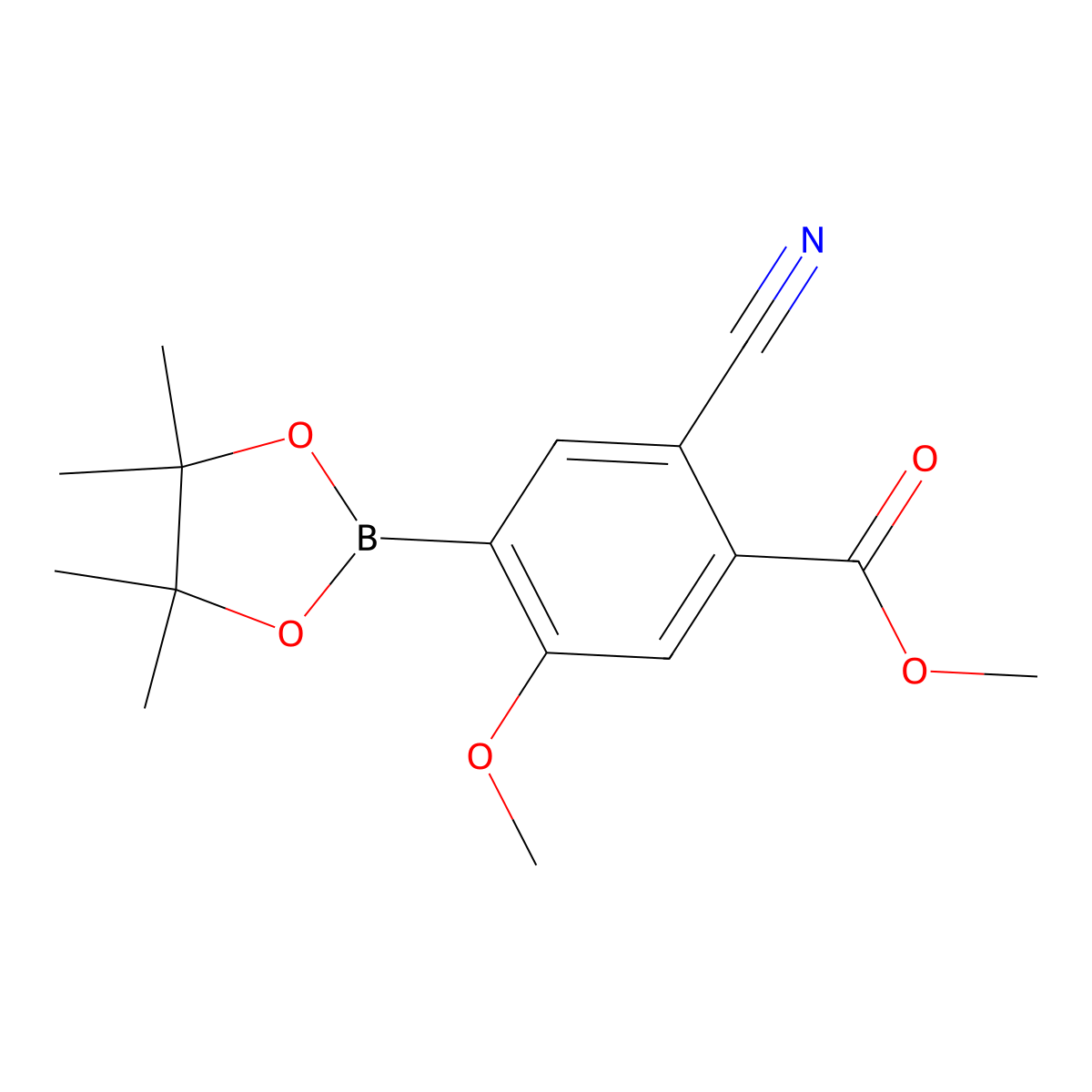 Methyl 2-cyano-5-methoxy-4-(4,4,5,5-tetramethyl-1,3,2-dioxaborolan-2-yl)benzoate molecular structure, CAS 2819708-12-6