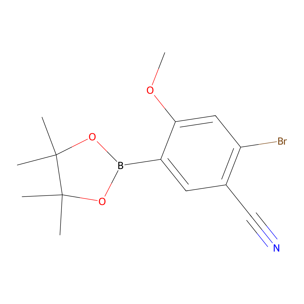2-Bromo-4-methoxy-5-(4,4,5,5-tetramethyl-1,3,2-dioxaborolan-2-yl)benzonitrile molecular structure, CAS 2819708-14-8