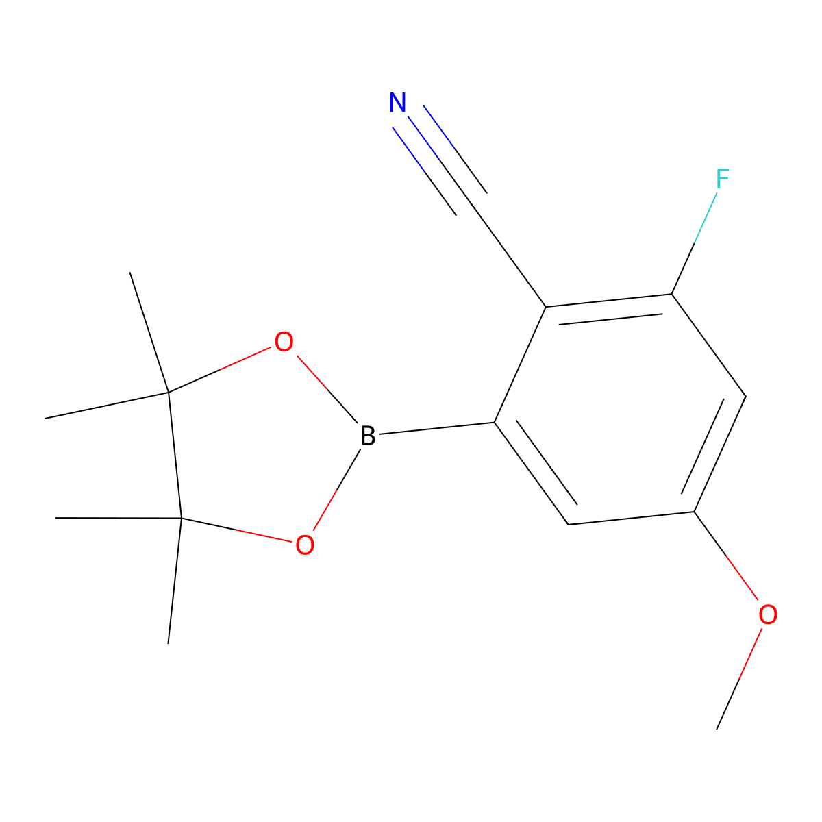 2-Fluoro-4-methoxy-6-(4,4,5,5-tetramethyl-1,3,2-dioxaborolan-2-yl)benzonitrile molecular structure, CAS 2819708-16-0