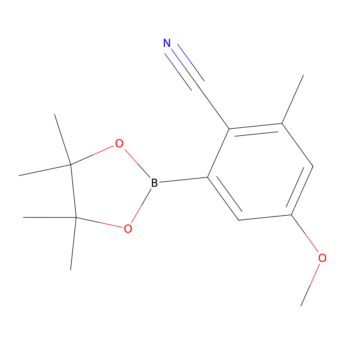 4-Methoxy-2-methyl-6-(4,4,5,5-tetramethyl-1,3,2-dioxaborolan-2-yl)benzonitrile molecular structure, CAS 2819708-17-1
