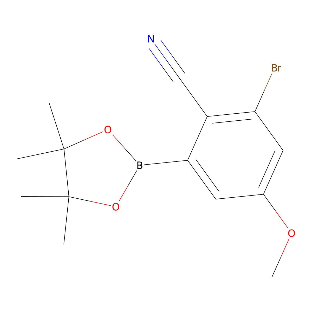 2-Bromo-4-methoxy-6-(4,4,5,5-tetramethyl-1,3,2-dioxaborolan-2-yl)benzonitrile molecular structure, CAS 2819708-20-6