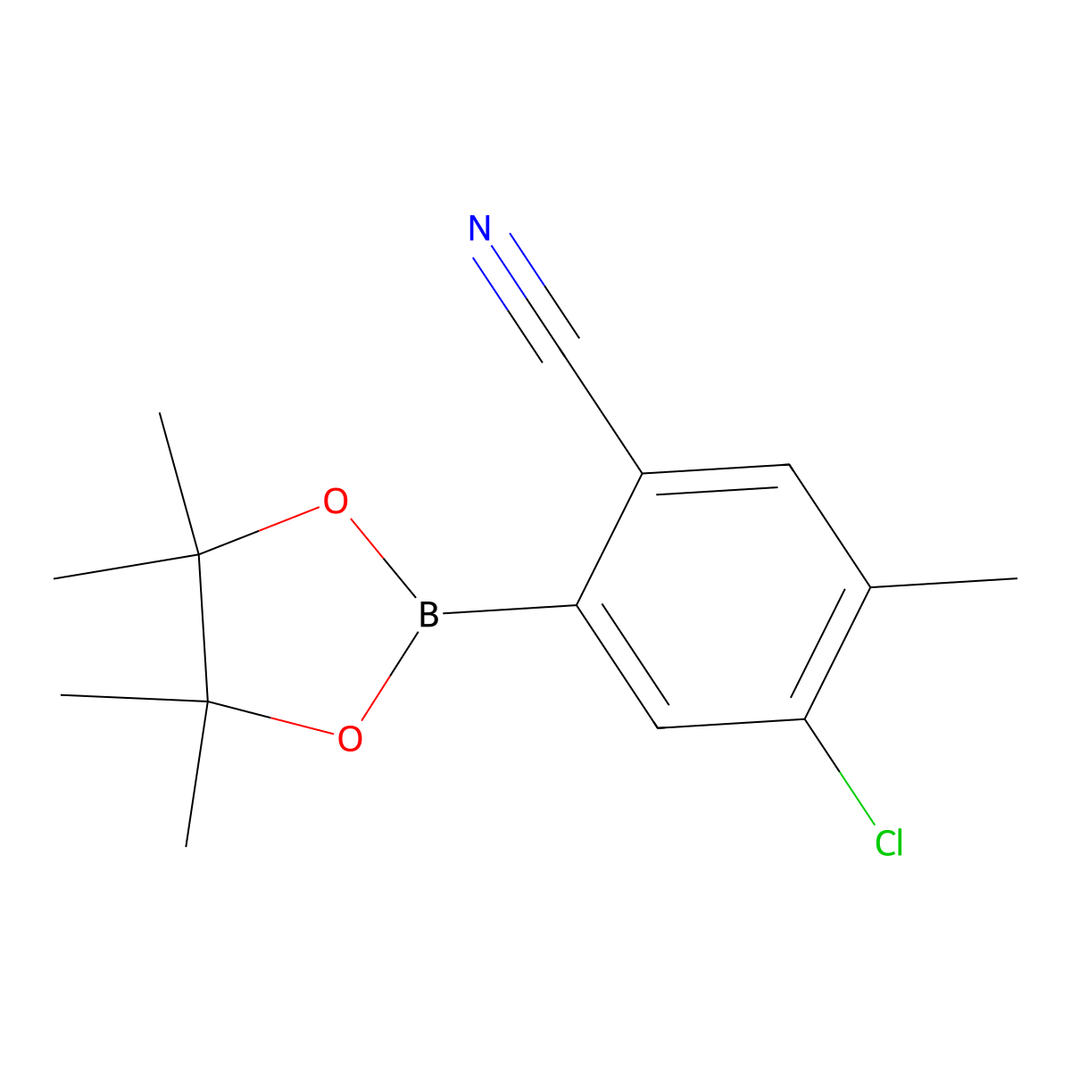 4-Chloro-5-methyl-2-(4,4,5,5-tetramethyl-1,3,2-dioxaborolan-2-yl)benzonitrile molecular structure, CAS 2819708-23-9