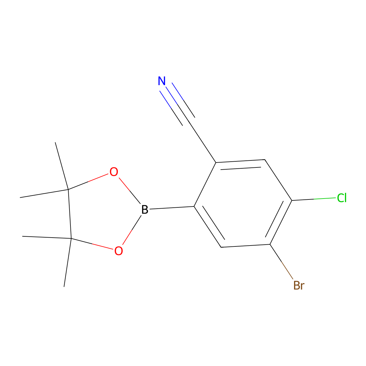 4-Bromo-5-chloro-2-(4,4,5,5-tetramethyl-1,3,2-dioxaborolan-2-yl)benzonitrile molecular structure, CAS 2819708-25-1