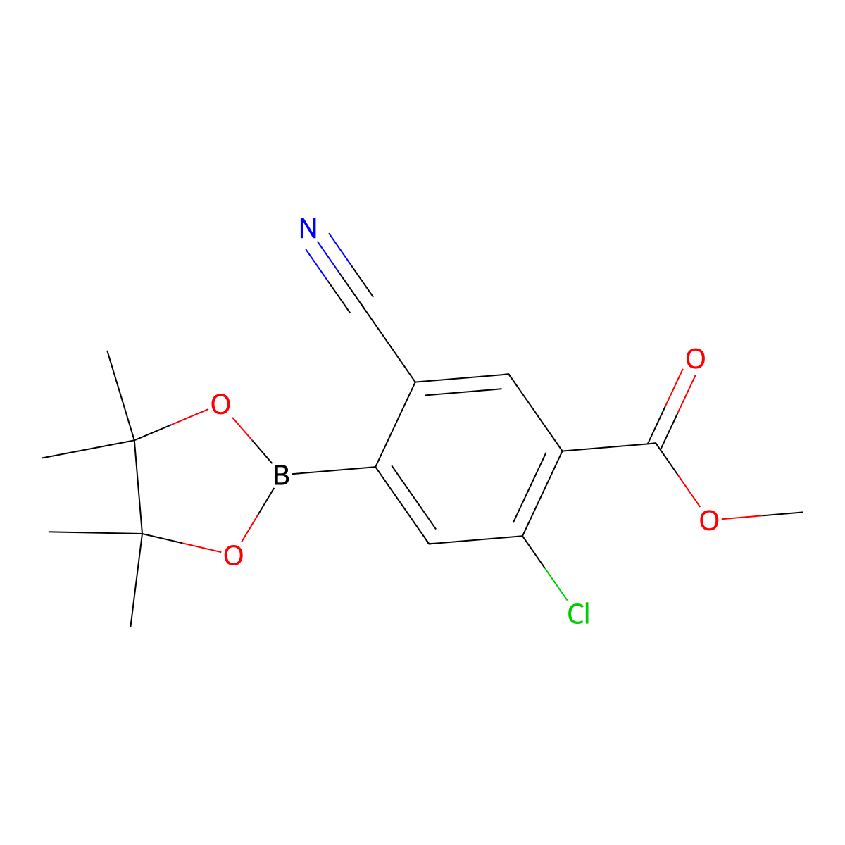 Methyl 2-chloro-5-cyano-4-(4,4,5,5-tetramethyl-1,3,2-dioxaborolan-2-yl)benzoate molecular structure, CAS 2819708-27-3