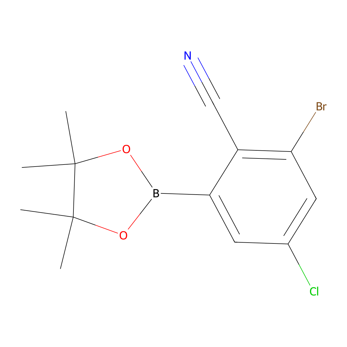 2-Bromo-4-chloro-6-(4,4,5,5-tetramethyl-1,3,2-dioxaborolan-2-yl)benzonitrile molecular structure, CAS 2819708-30-8