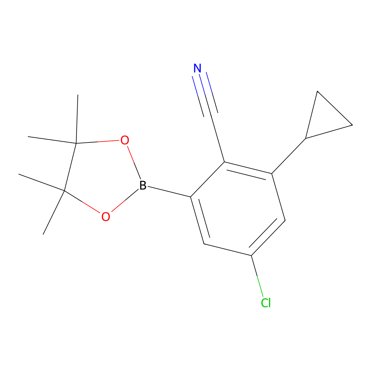 4-Chloro-2-cyclopropyl-6-(4,4,5,5-tetramethyl-1,3,2-dioxaborolan-2-yl)benzonitrile molecular structure, CAS 2819708-33-1