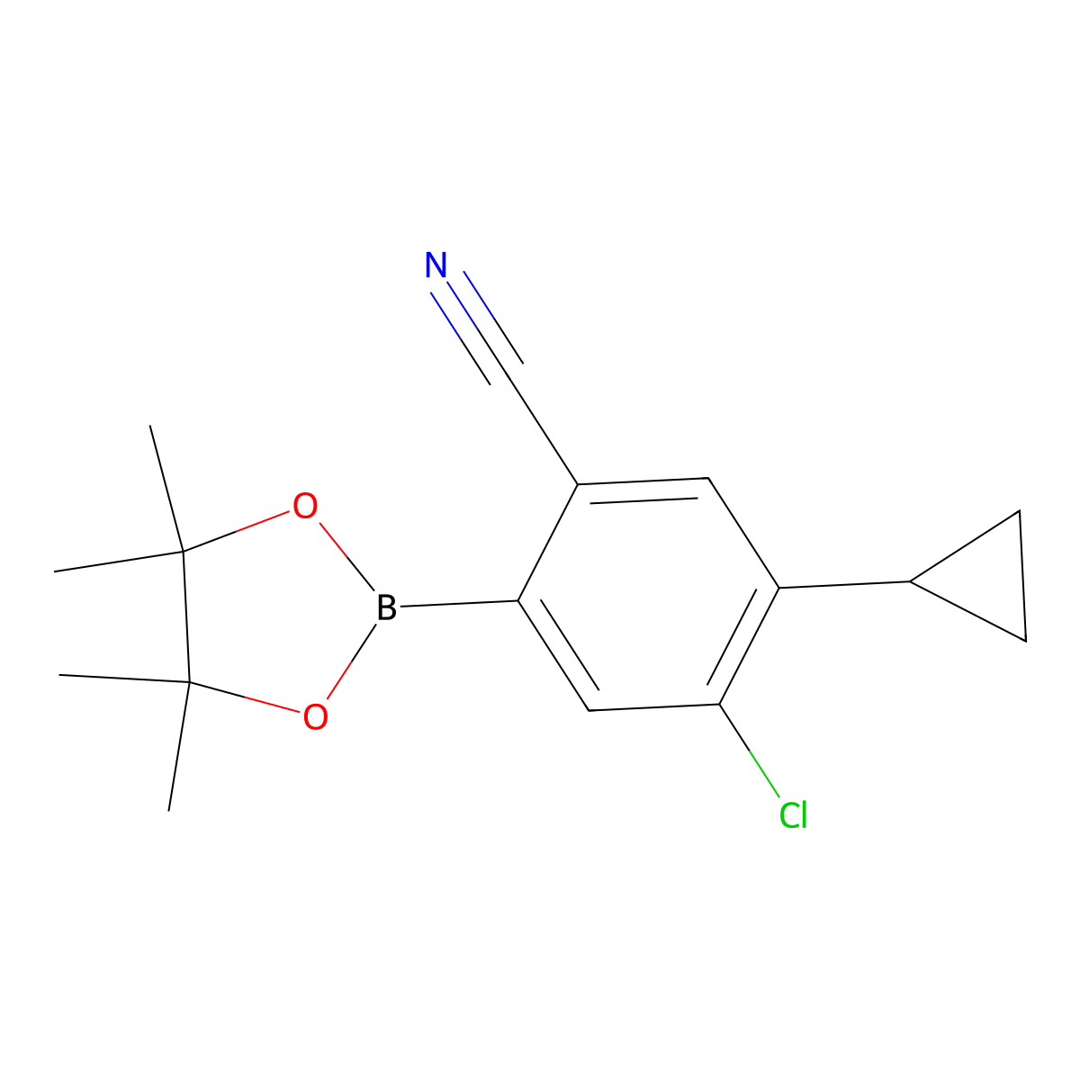 4-Chloro-5-cyclopropyl-2-(4,4,5,5-tetramethyl-1,3,2-dioxaborolan-2-yl)benzonitrile molecular structure, CAS 2819708-34-2