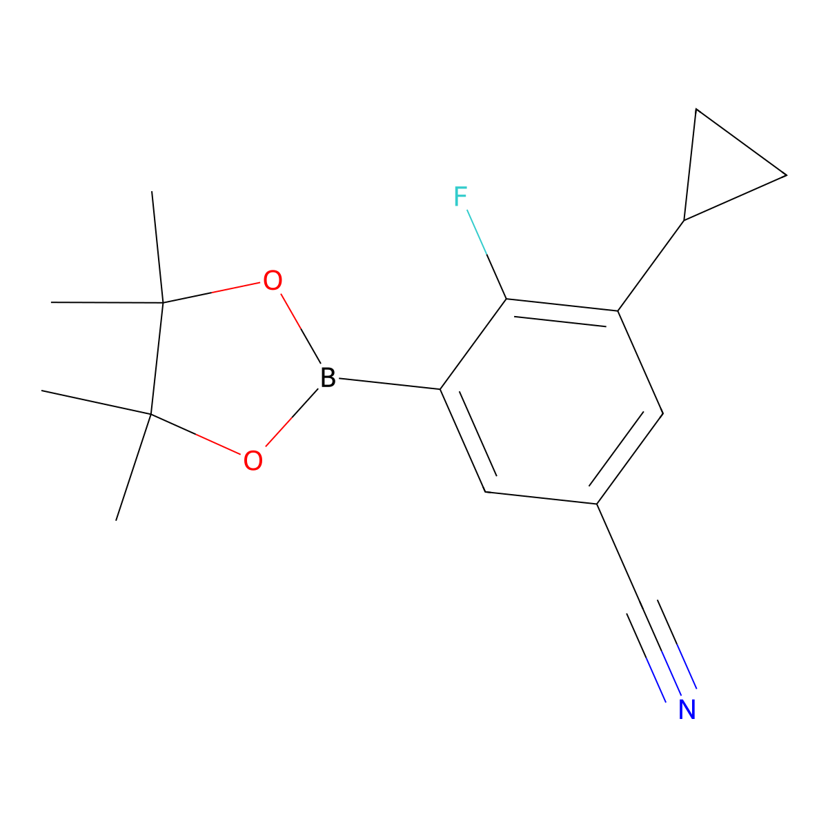 3-Cyclopropyl-4-fluoro-5-(4,4,5,5-tetramethyl-1,3,2-dioxaborolan-2-yl)benzonitrile molecular structure, CAS 2819708-37-5