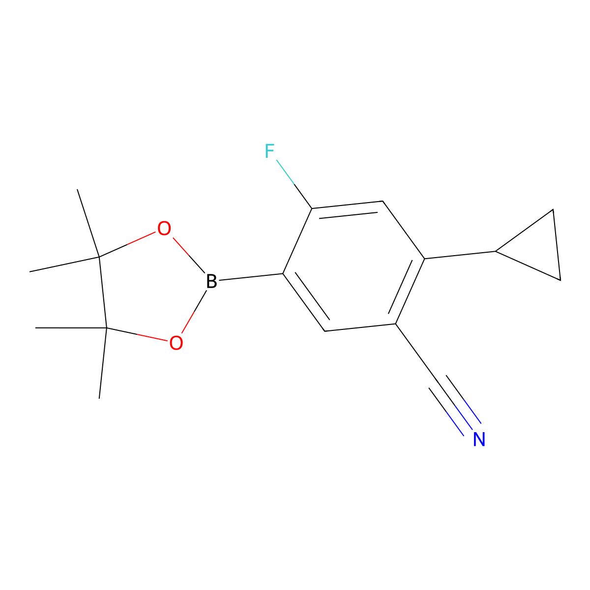 2-Cyclopropyl-4-fluoro-5-(4,4,5,5-tetramethyl-1,3,2-dioxaborolan-2-yl)benzonitrile molecular structure, CAS 2819708-38-6