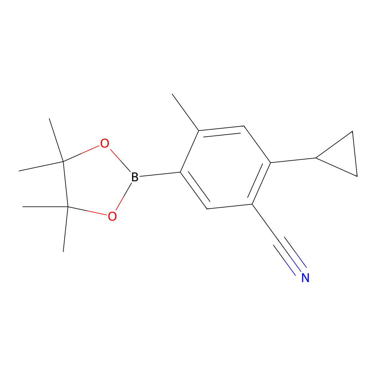 2-Cyclopropyl-4-methyl-5-(4,4,5,5-tetramethyl-1,3,2-dioxaborolan-2-yl)benzonitrile molecular structure, CAS 2819708-40-0