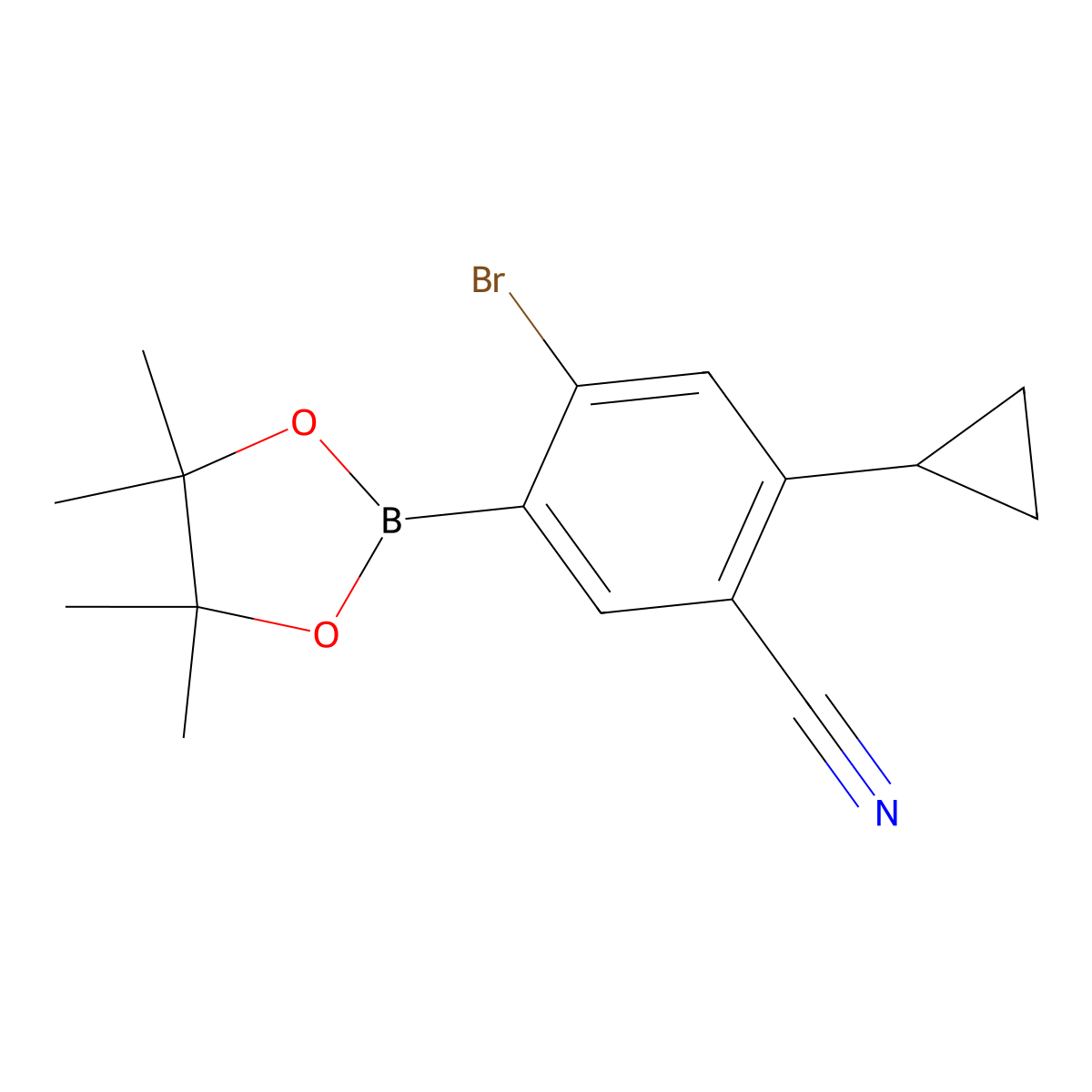 4-Bromo-2-cyclopropyl-5-(4,4,5,5-tetramethyl-1,3,2-dioxaborolan-2-yl)benzonitrile molecular structure, CAS 2819708-41-1