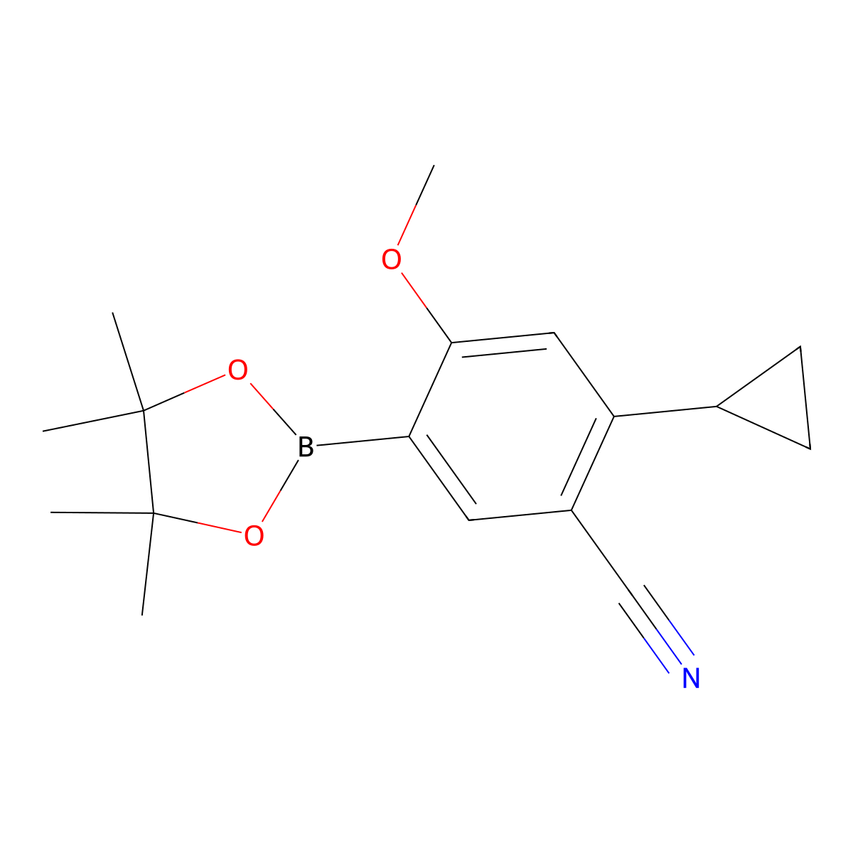 2-Cyclopropyl-4-methoxy-5-(4,4,5,5-tetramethyl-1,3,2-dioxaborolan-2-yl)benzonitrile molecular structure, CAS 2819708-42-2