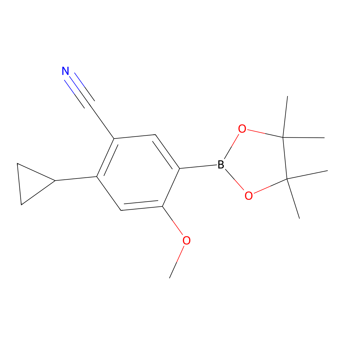 2-Cyclopropyl-4-methoxy-5-(4,4,5,5-tetramethyl-1,3,2-dioxaborolan-2-yl)benzonitrile molecular structure, CAS 2819708-42-2