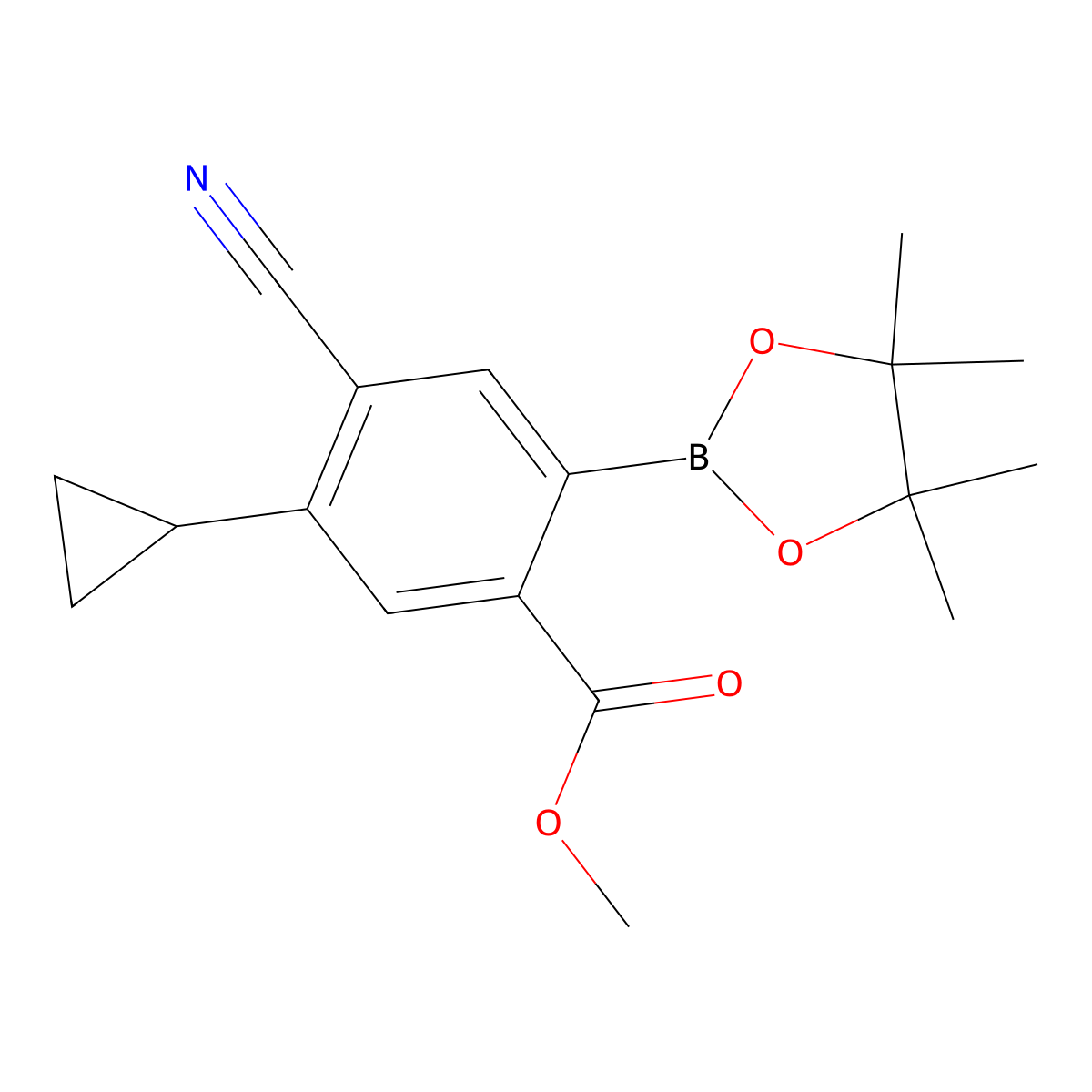 Methyl 4-cyano-5-cyclopropyl-2-(4,4,5,5-tetramethyl-1,3,2-dioxaborolan-2-yl)benzoate molecular structure, CAS 2819708-43-3