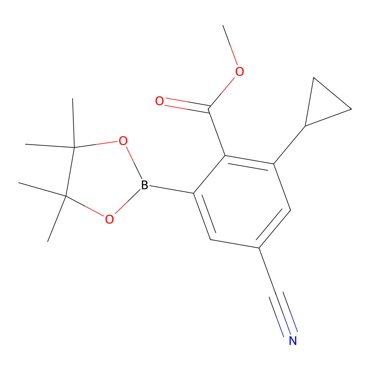 Methyl 4-cyano-2-cyclopropyl-6-(4,4,5,5-tetramethyl-1,3,2-dioxaborolan-2-yl)benzoate molecular structure, CAS 2819708-44-4