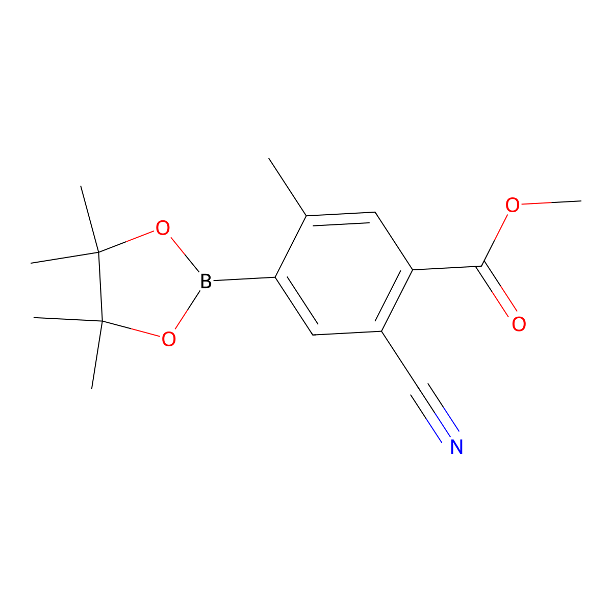 Methyl 2-cyano-5-methyl-4-(4,4,5,5-tetramethyl-1,3,2-dioxaborolan-2-yl)benzoate molecular structure, CAS 2819708-45-5