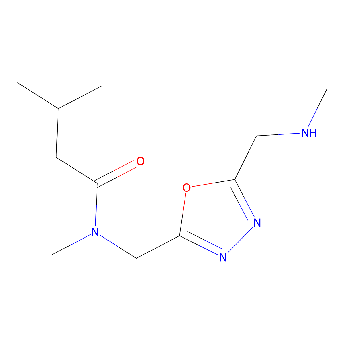 N,3-dimethyl-N-((5-((methylamino)methyl)-1,3,4-oxadiazol-2-yl)methyl)butanamide molecular structure, CAS 2819733-56-5