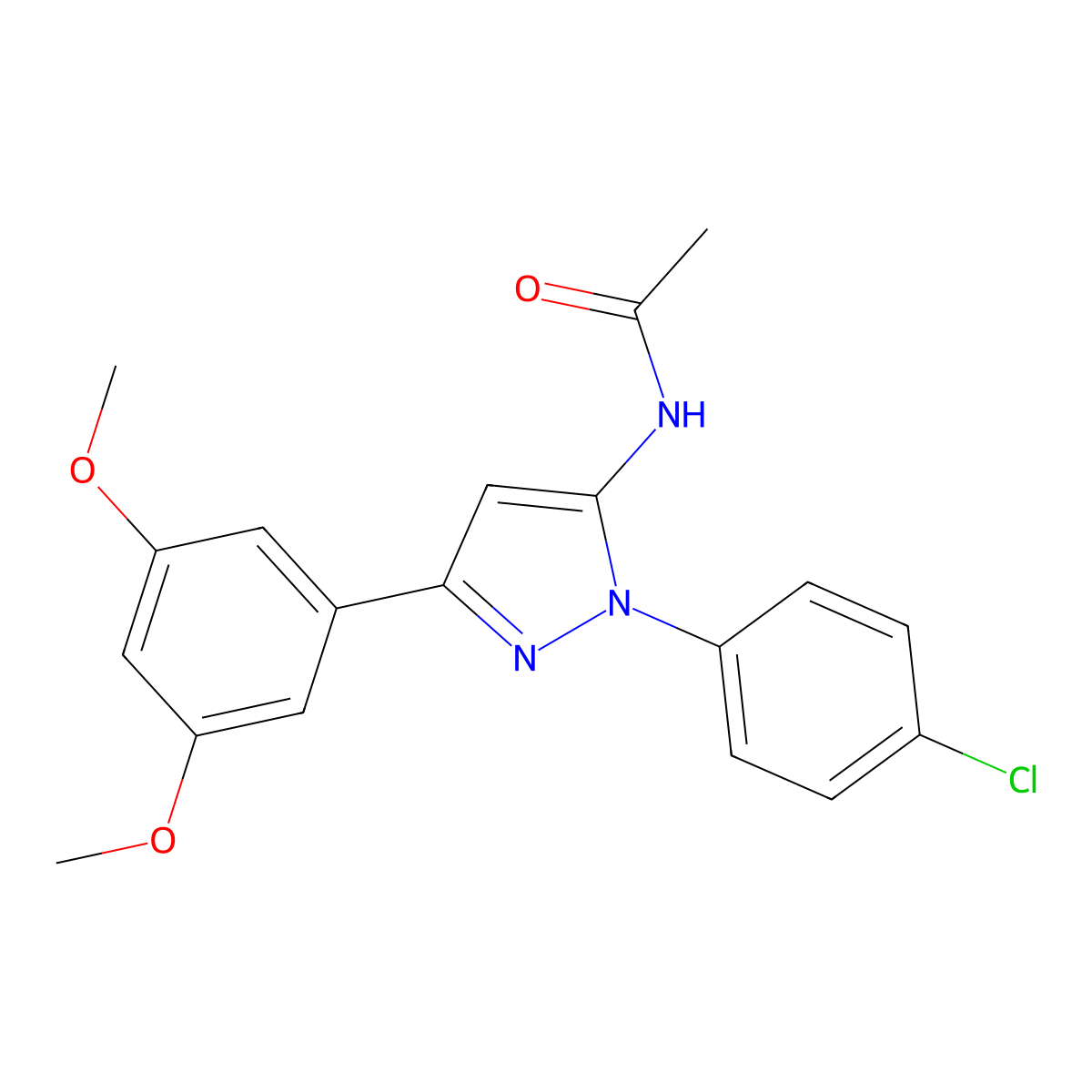 N-(1-(4-chlorophenyl)-3-(3,5-dimethoxyphenyl)-1H-pyrazol-5-yl)acetamide molecular structure, CAS 2819733-83-8