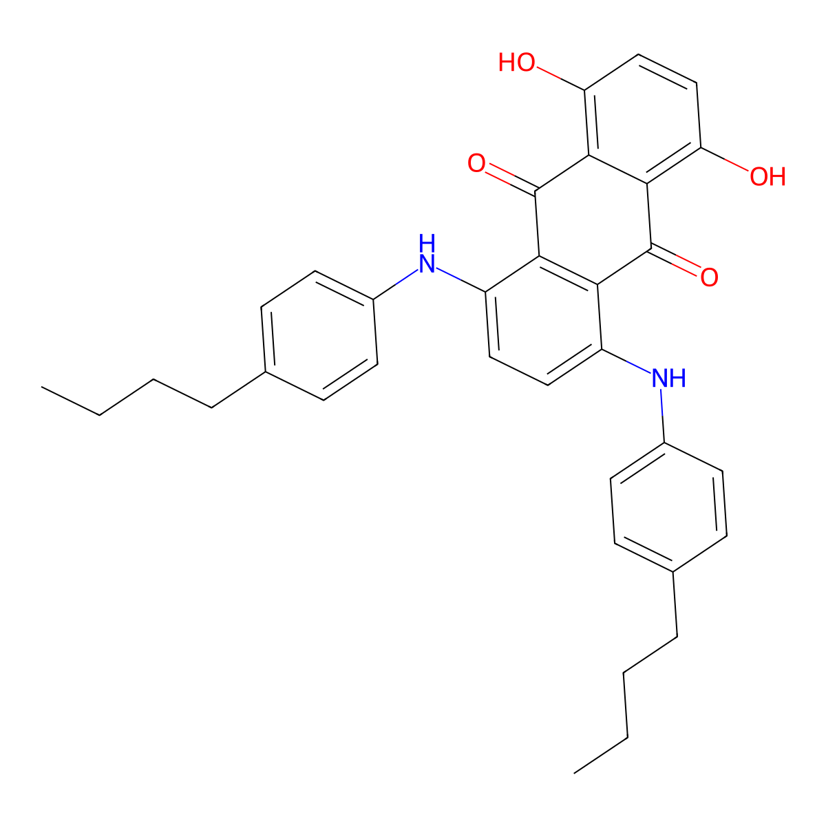 1,4-Bis(4-butylanilino)-5,8-dihydroxyanthraquinone molecular structure, CAS 28198-05-2