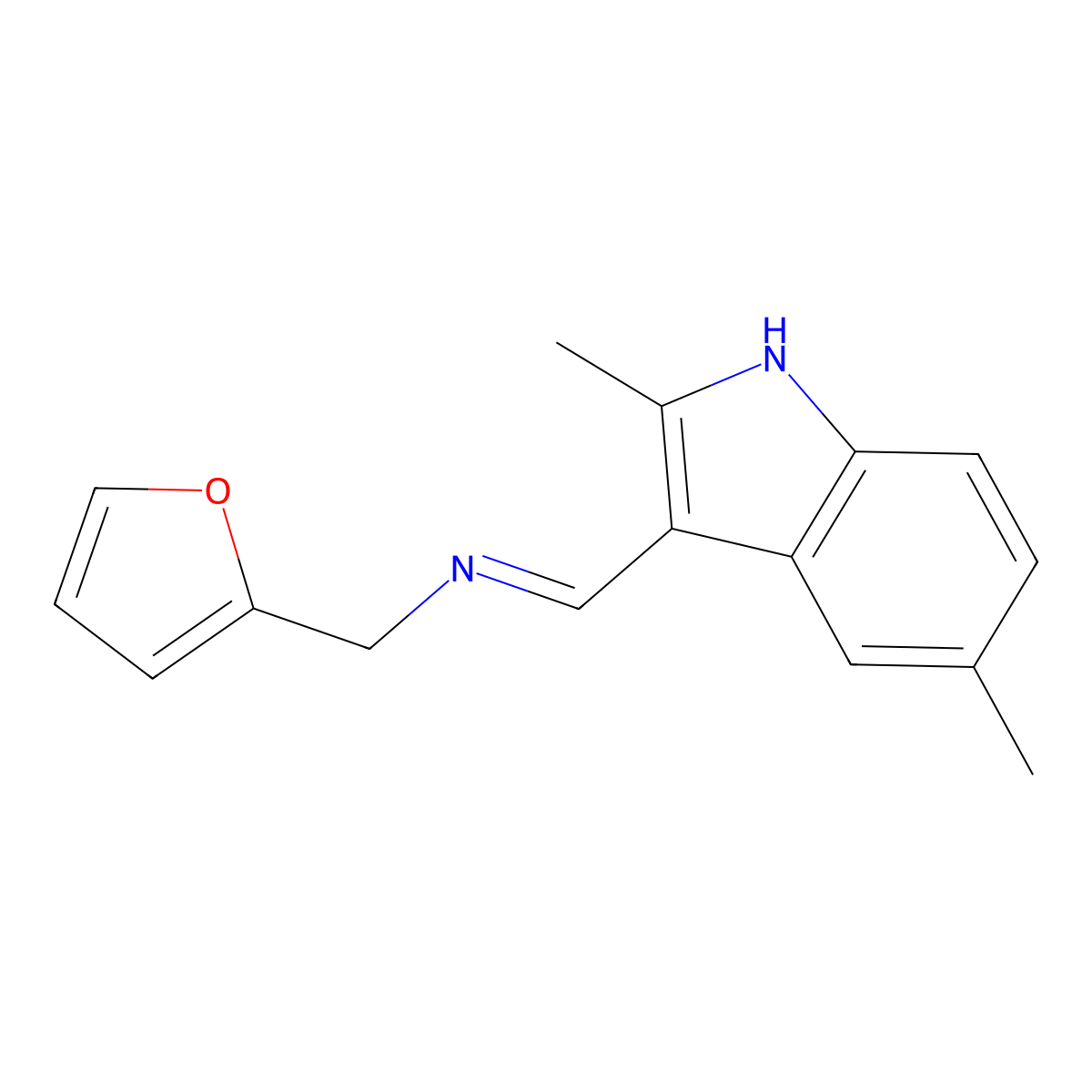 (E)-1-(2,5-dimethyl-1H-indol-3-yl)-N-(furan-2-ylmethyl)methanimine molecular structure, CAS 2820079-21-6
