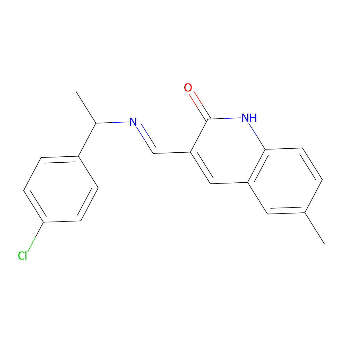 (E)-3-(((1-(4-chlorophenyl)ethyl)imino)methyl)-6-methylquinolin-2(1H)-one molecular structure, CAS 2820089-54-9
