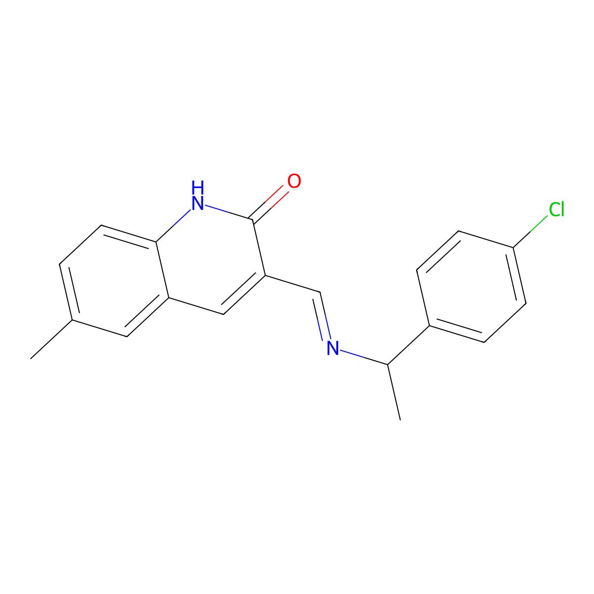 (E)-3-(((1-(4-chlorophenyl)ethyl)imino)methyl)-6-methylquinolin-2(1H)-one molecular structure, CAS 2820089-54-9