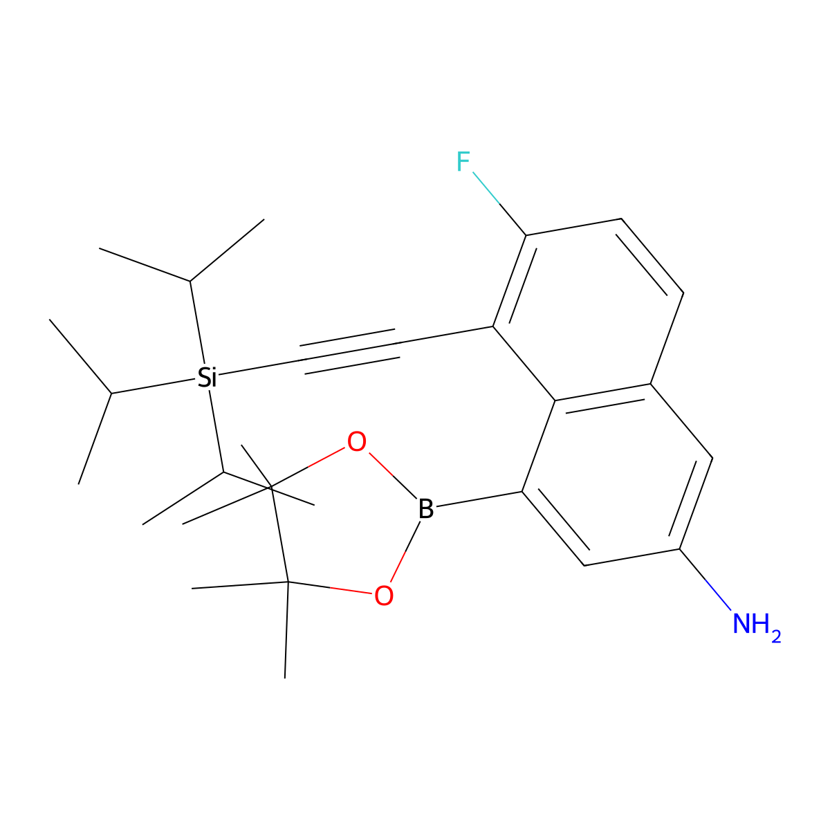 6-Fluoro-4-(4,4,5,5-tetramethyl-1,3,2-dioxaborolan-2-yl)-5-((triisopropylsilyl)ethynyl)naphthalen-2-amine molecular structure, CAS 2820116-32-1