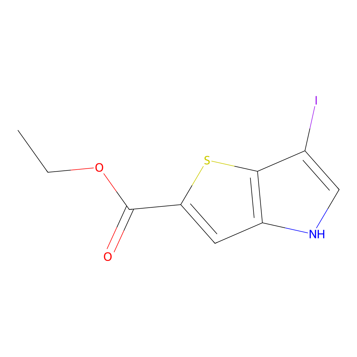 Ethyl 6-iodo-4H-thieno[3,2-b]pyrrole-2-carboxylate molecular structure, CAS 2820190-46-1