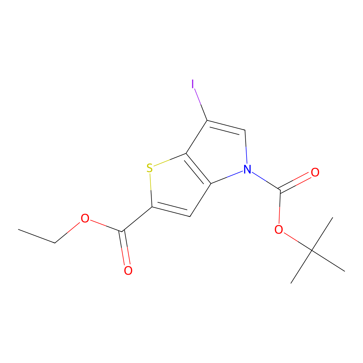 4-(tert-Butyl) 2-ethyl 6-iodo-4H-thieno[3,2-b]pyrrole-2,4-dicarboxylate molecular structure, CAS 2820190-47-2