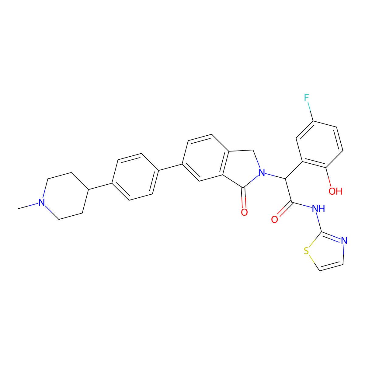 2-(5-Fluoro-2-hydroxyphenyl)-2-(6-(4-(1-methylpiperidin-4-yl)phenyl)-1-oxoisoindolin-2-yl)-N-(thiazol-2-yl)acetamide molecular structure, CAS 2820336-67-0