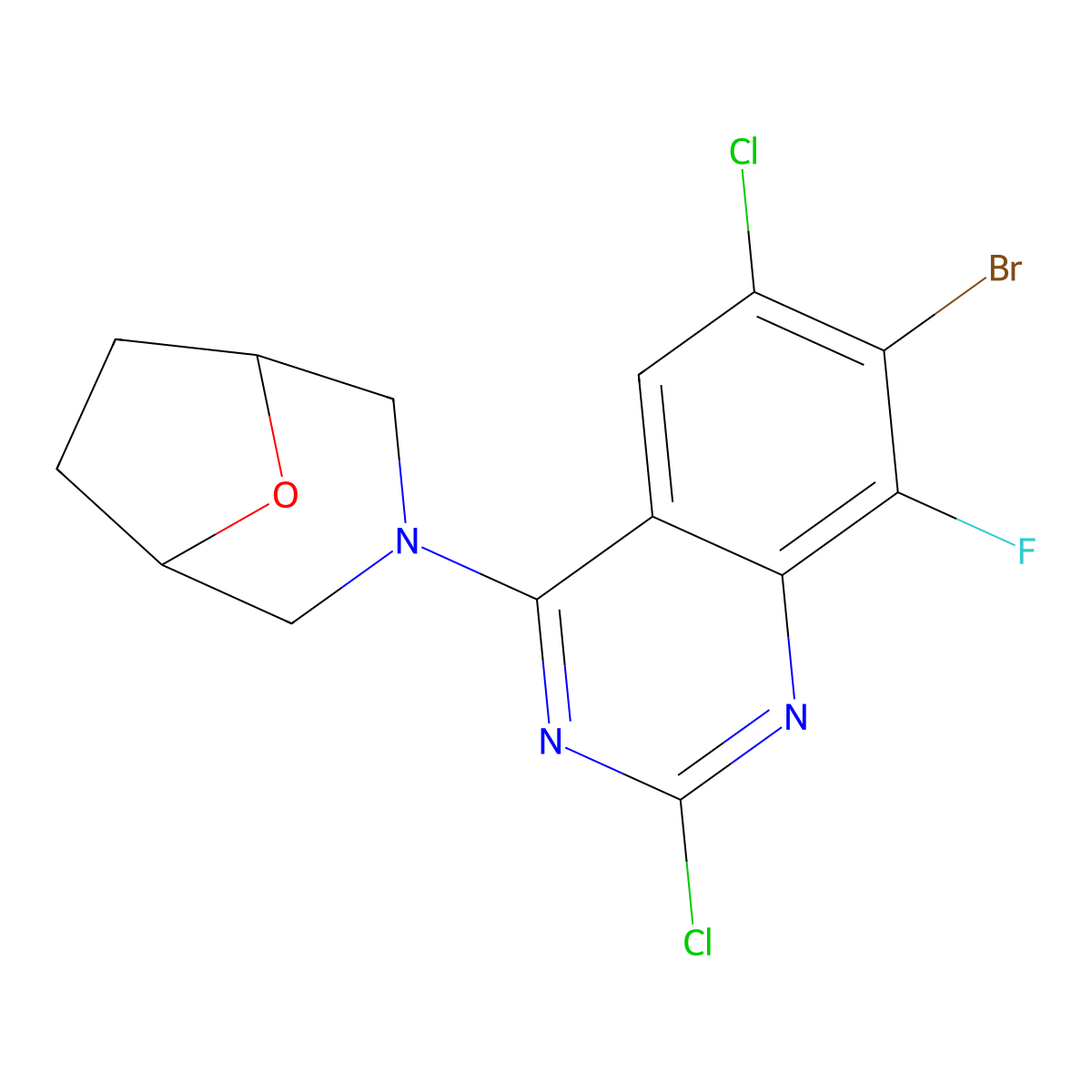 7-Bromo-2,6-dichloro-8-fluoro-4-{8-oxa-3-azabicyclo[3.2.1]octan-3-yl}quinazoline molecular structure, CAS 2820436-42-6