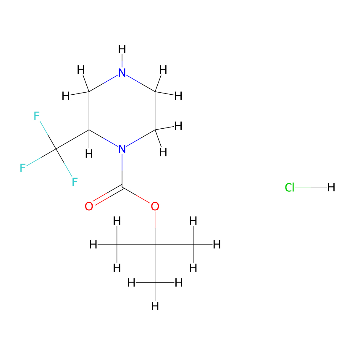 Tert-butyl 2-(trifluoromethyl)piperazine-1-carboxylate hydrochloride molecular structure, CAS 2820473-46-7
