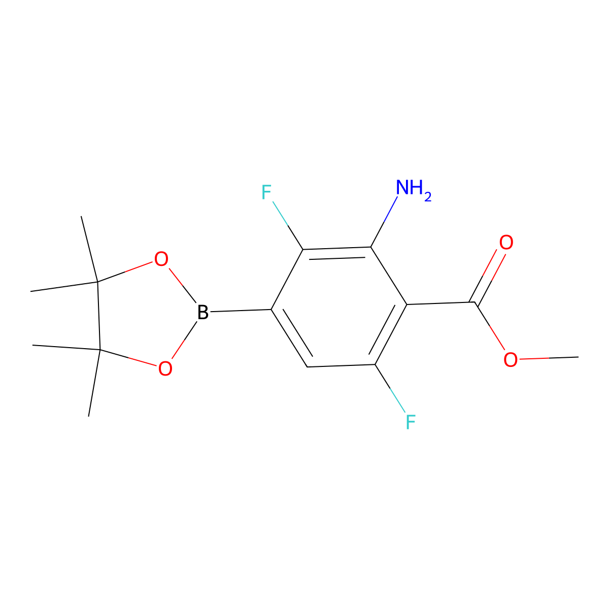 Methyl 2-amino-3,6-difluoro-4-(4,4,5,5-tetramethyl-1,3,2-dioxaborolan-2-yl)benzoate molecular structure, CAS 2820536-86-3