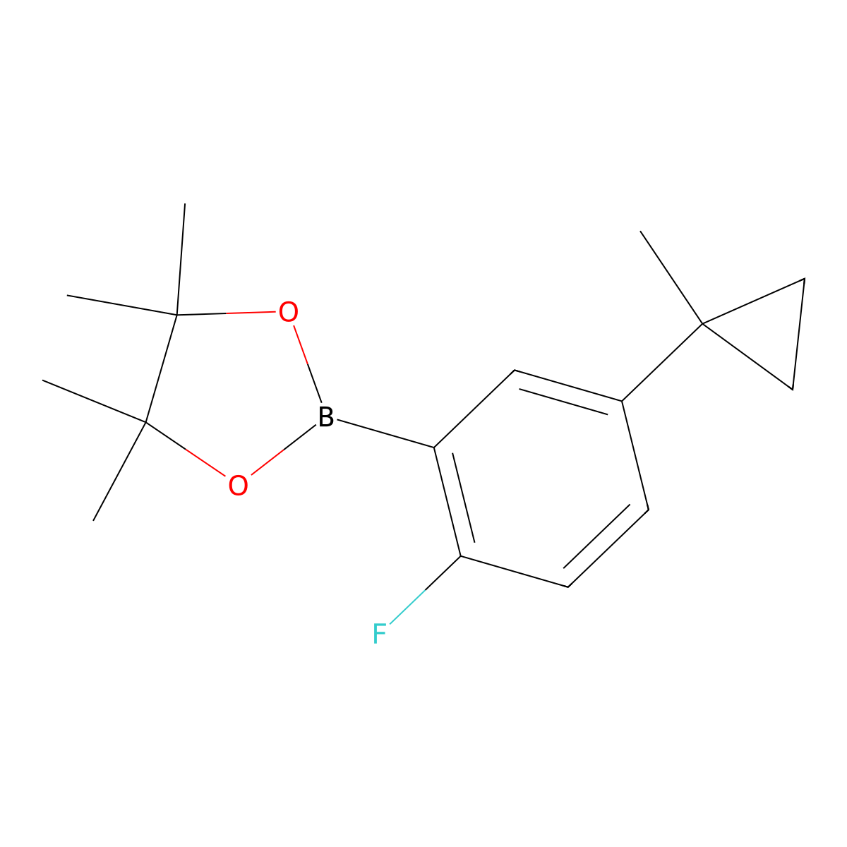 2-[2-Fluoro-5-(1-methylcyclopropyl)phenyl]-4,4,5,5-tetramethyl-1,3,2-dioxaborolane molecular structure, CAS 2820542-22-9
