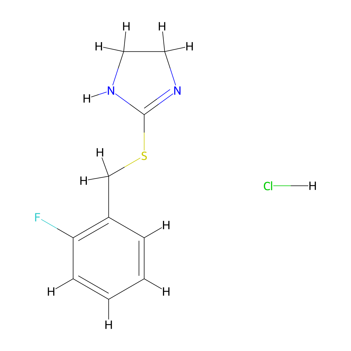 2-[(2-fluorobenzyl)thio]-4,5-dihydro-1H-imidazole hydrochloride molecular structure, CAS 282104-32-9