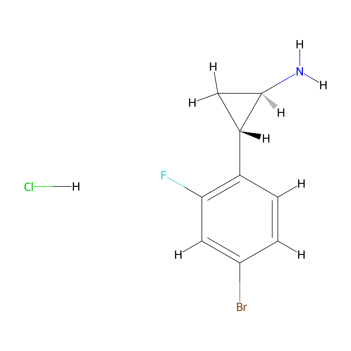 trans-(1R,2S)-2-(4-bromo-2-fluorophenyl)cyclopropan-1-amine;hydrochloride molecular structure, CAS 2821715-77-7