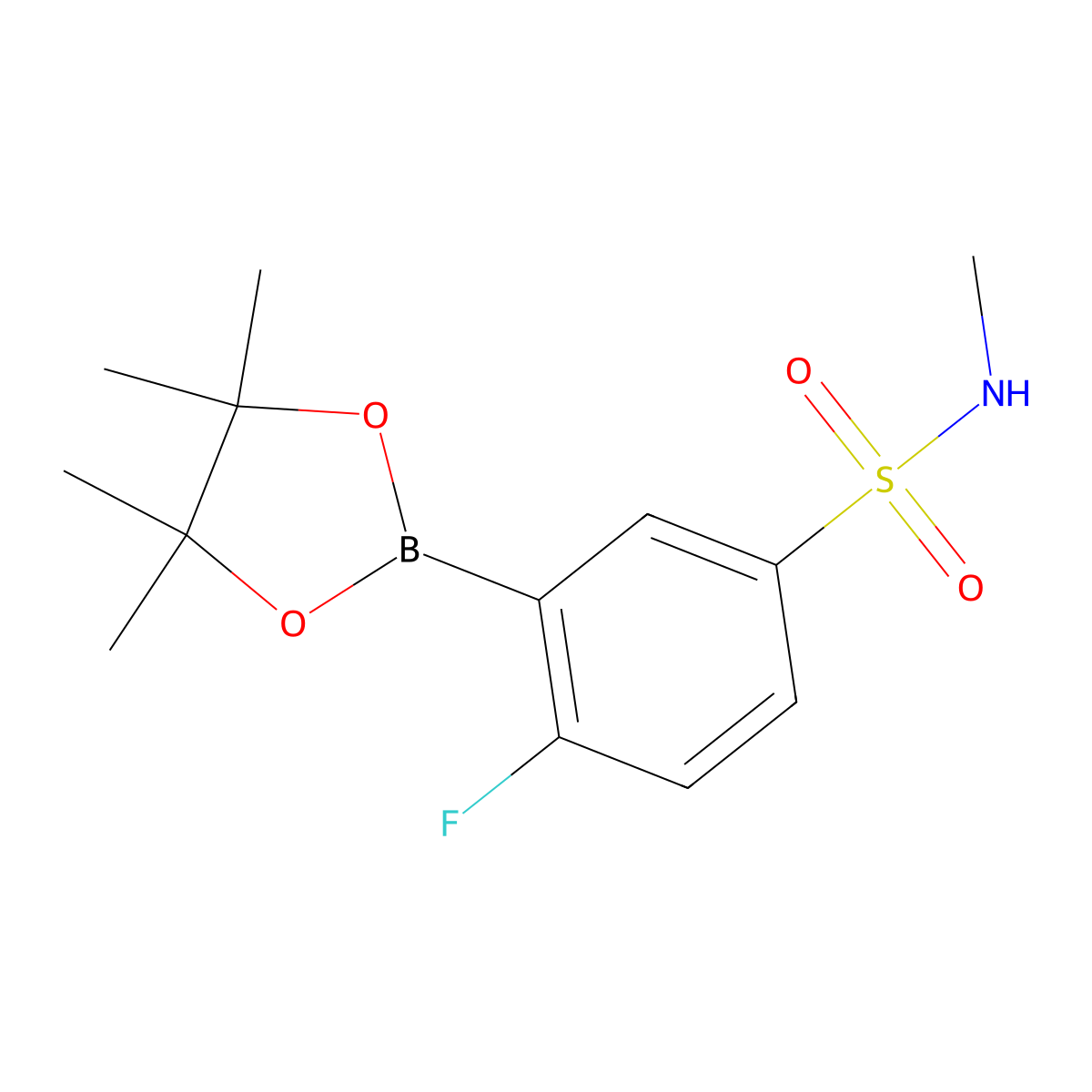 4-Fluoro-N-methyl-3-(4,4,5,5-tetramethyl-1,3,2-dioxaborolan-2-yl)benzenesulfonamide molecular structure, CAS 2821763-93-1