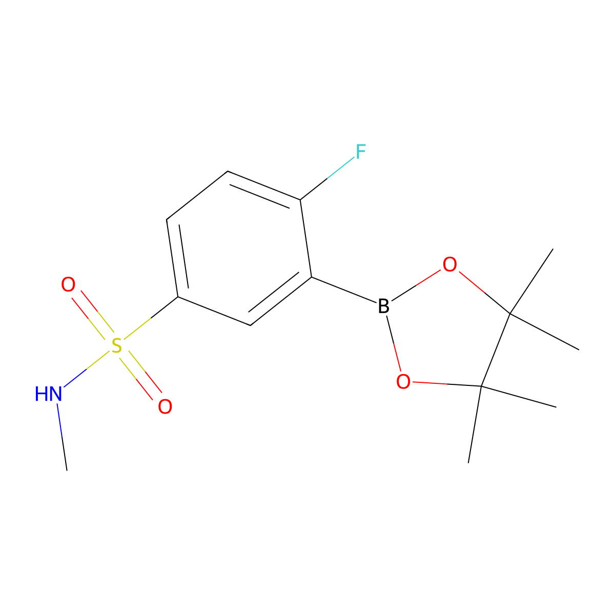 4-Fluoro-N-methyl-3-(4,4,5,5-tetramethyl-1,3,2-dioxaborolan-2-yl)benzenesulfonamide molecular structure, CAS 2821763-93-1