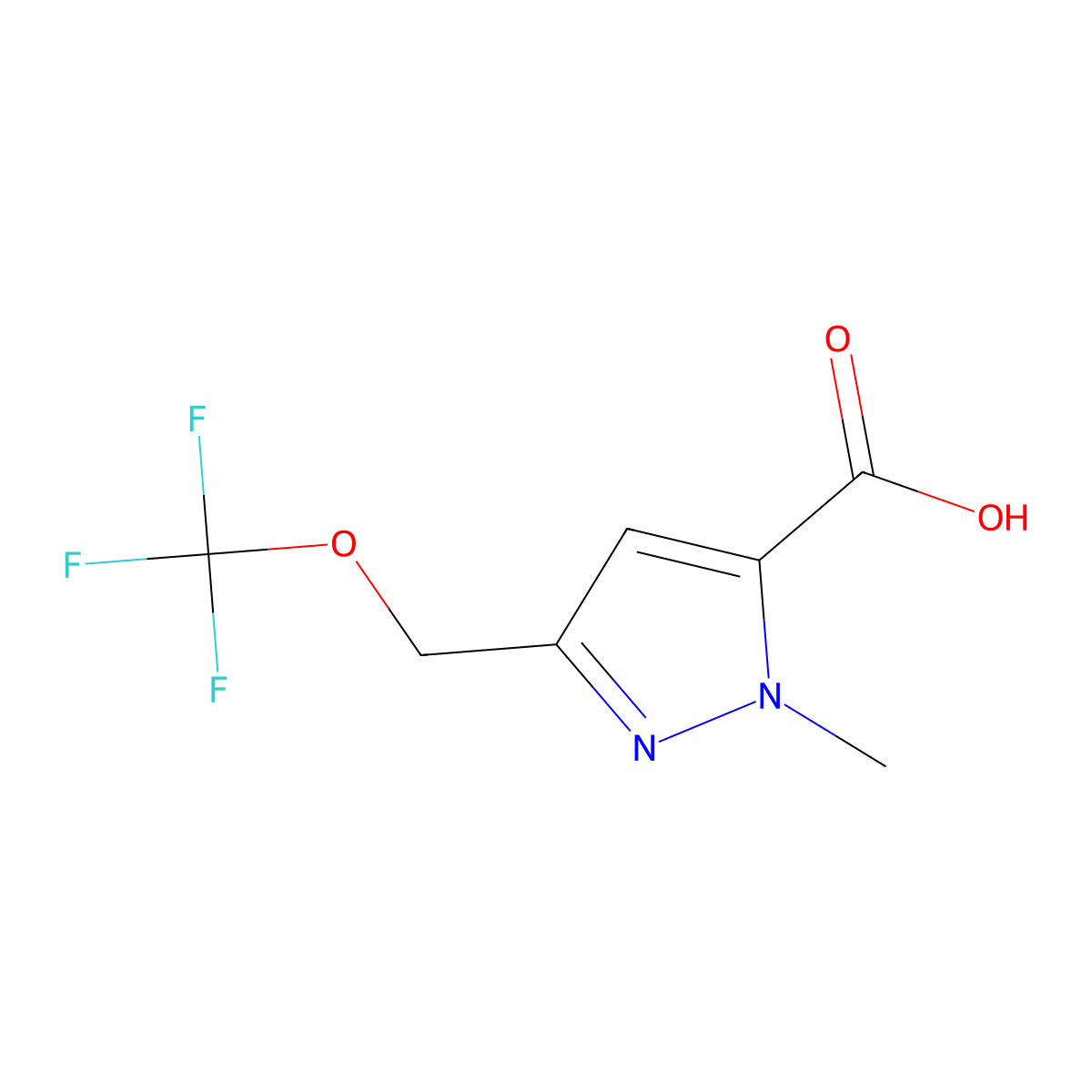 2-Methyl-5-(trifluoromethoxymethyl)pyrazole-3-carboxylic acid molecular structure, CAS 2821785-89-9