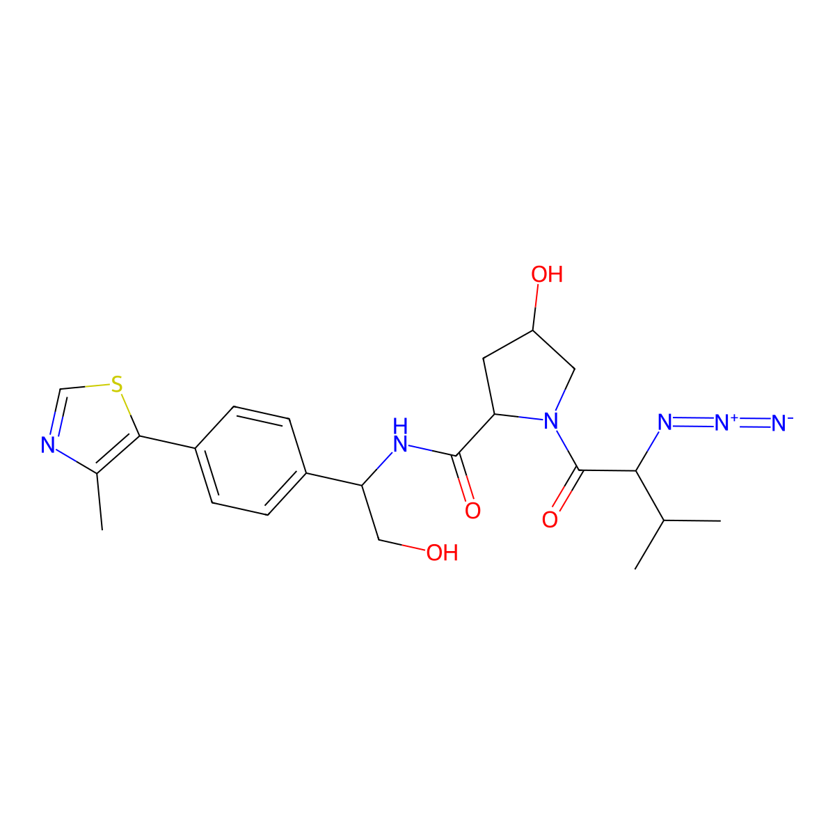 (2S,4R)-1-((S)-2-azido-3-methylbutanoyl)-4-hydroxy-N-((R)-2-hydroxy-1-(4-(4-methylthiazol-5-yl)phenyl)ethyl)pyrrolidine-2-carboxamide molecular structure, CAS 2821795-71-3
