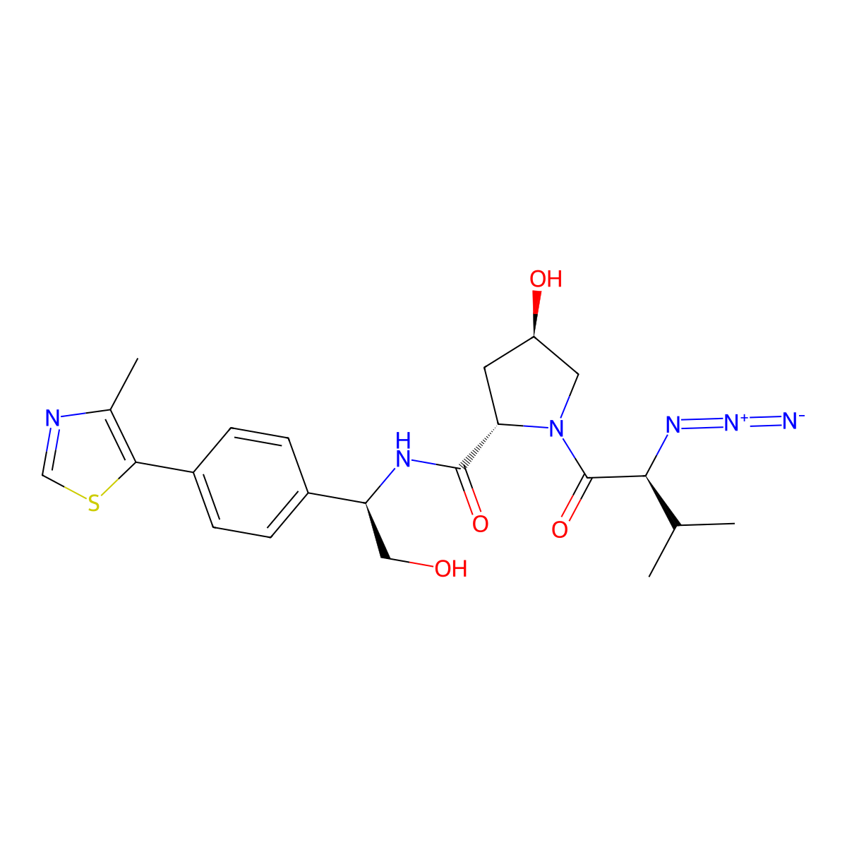 (2S,4R)-1-((S)-2-azido-3-methylbutanoyl)-4-hydroxy-N-((R)-2-hydroxy-1-(4-(4-methylthiazol-5-yl)phenyl)ethyl)pyrrolidine-2-carboxamide molecular structure, CAS 2821795-71-3