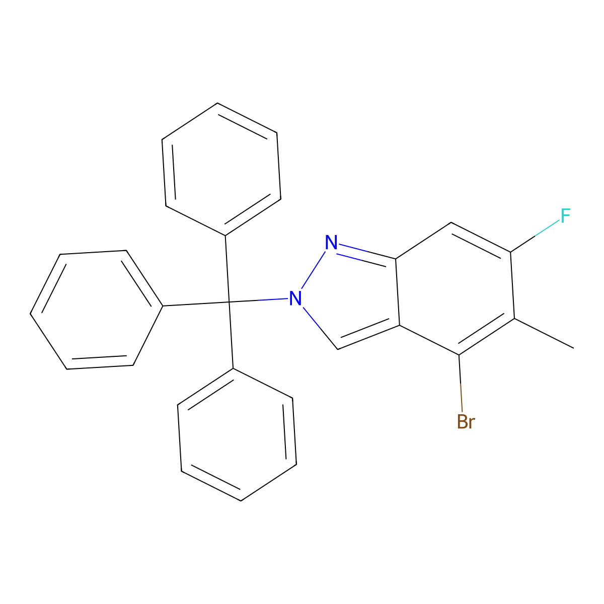 4-Bromo-6-fluoro-5-methyl-2-trityl-indazole molecular structure, CAS 2821797-32-2