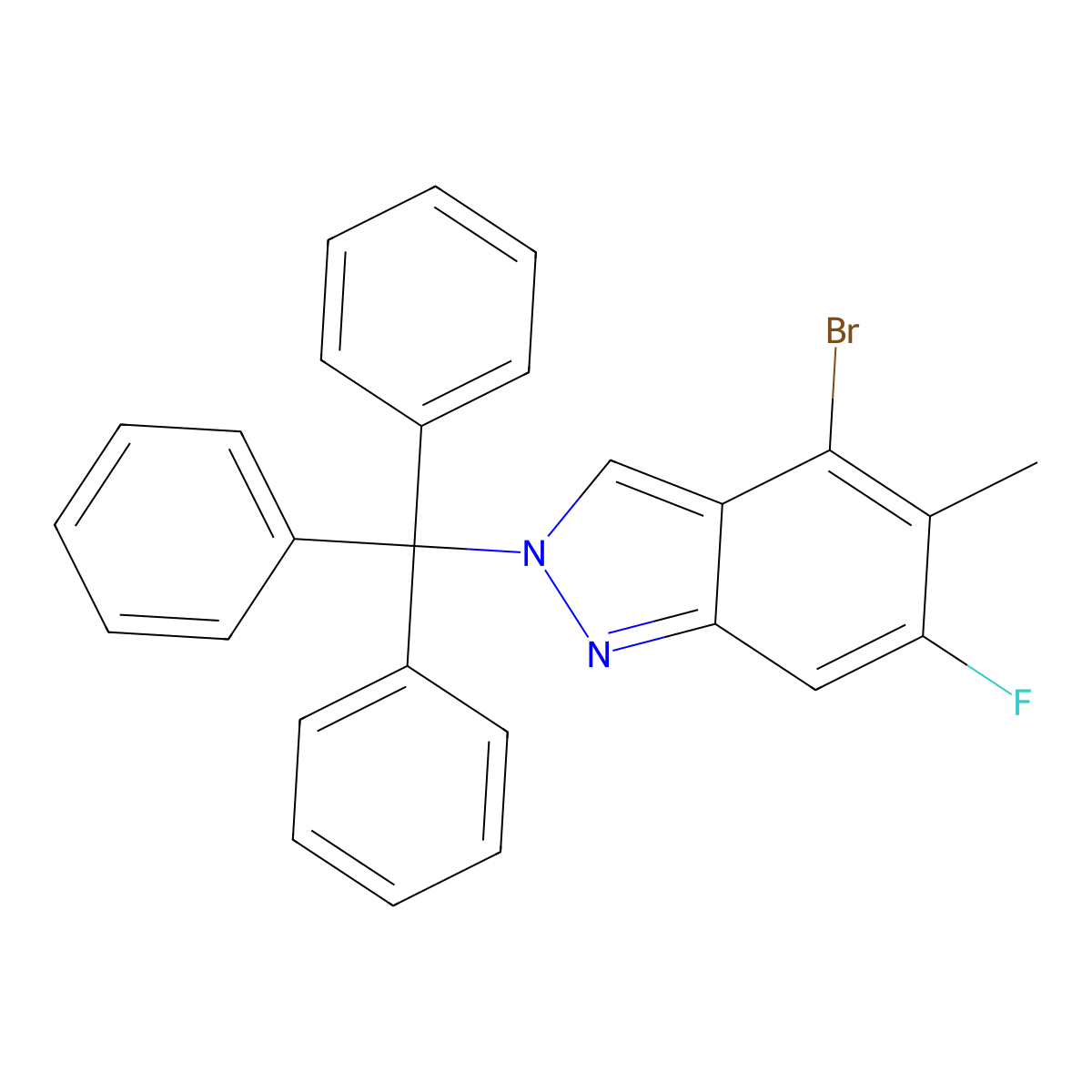 4-Bromo-6-fluoro-5-methyl-2-trityl-indazole molecular structure, CAS 2821797-32-2