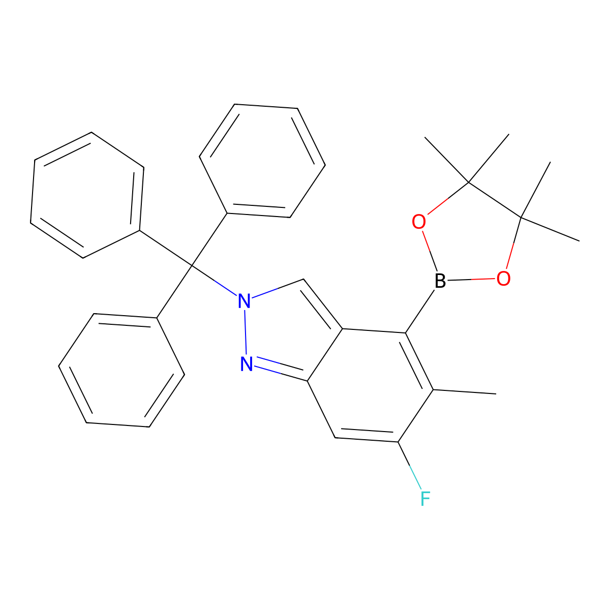 6-Fluoro-5-methyl-4-(4,4,5,5-tetramethyl-1,3,2-dioxaborolan-2-YL)-2-trityl-indazole molecular structure, CAS 2821797-33-3