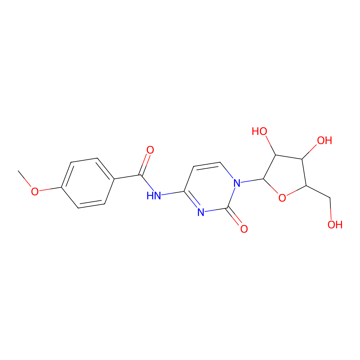 N-[1-[3,4-dihydroxy-5-(hydroxymethyl)oxolan-2-yl]-2-oxopyrimidin-4-yl]-4-methoxybenzamide molecular structure, CAS 28225-17-4