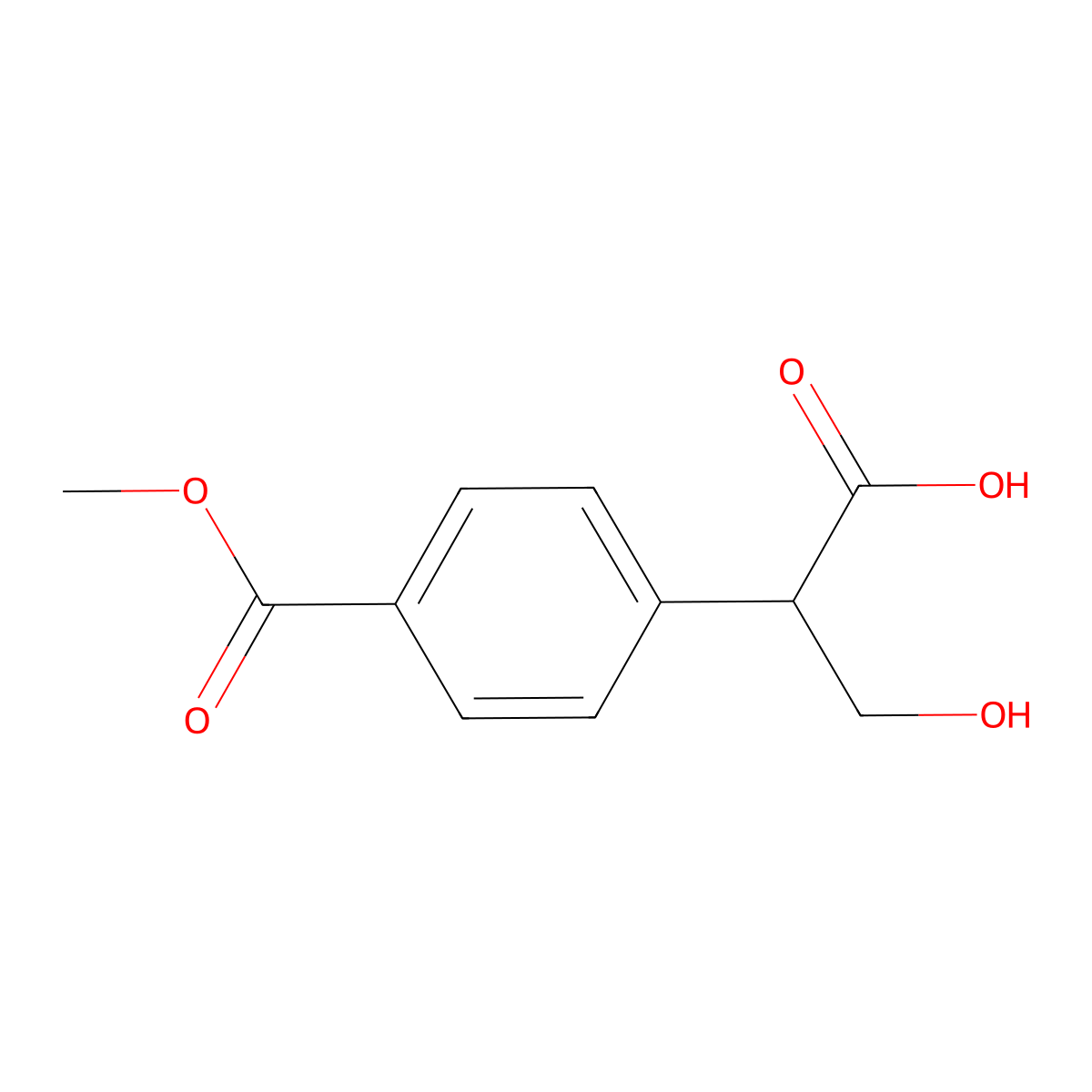 Benzeneacetic acid, alpha-(hydroxymethyl)-4-(methoxycarbonyl)- molecular structure, CAS 2822643-05-8