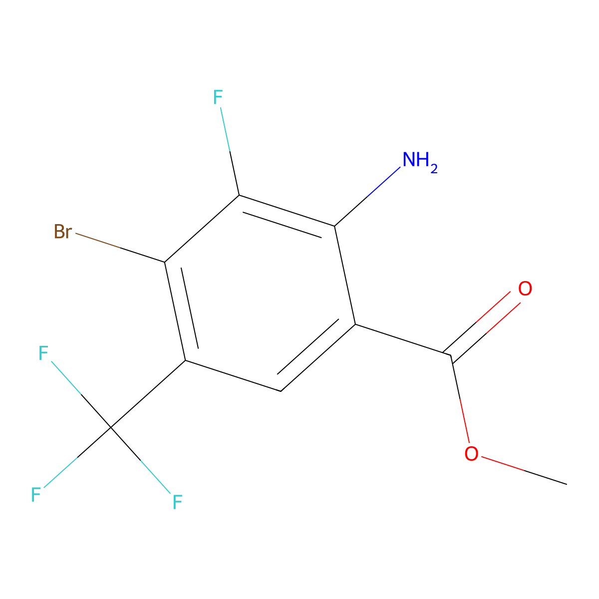 Methyl 2-amino-4-bromo-3-fluoro-5-(trifluoromethyl)benzoate molecular structure, CAS 2823478-54-0