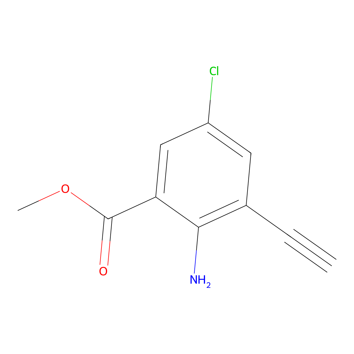 Methyl 2-amino-5-chloro-3-ethynylbenzoate molecular structure, CAS 2824086-35-1